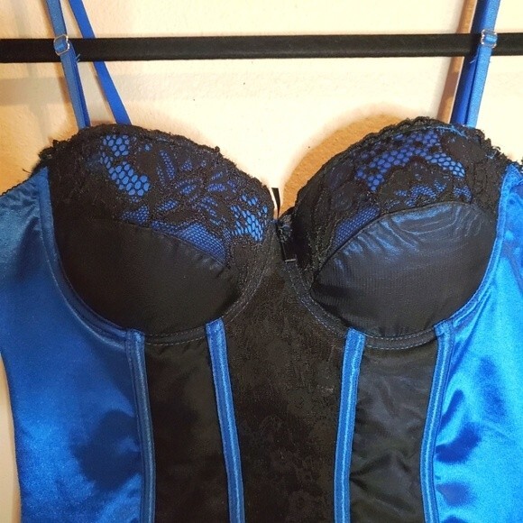 Natine blue and black satin lace corset size 36B - Picture 3 of 6